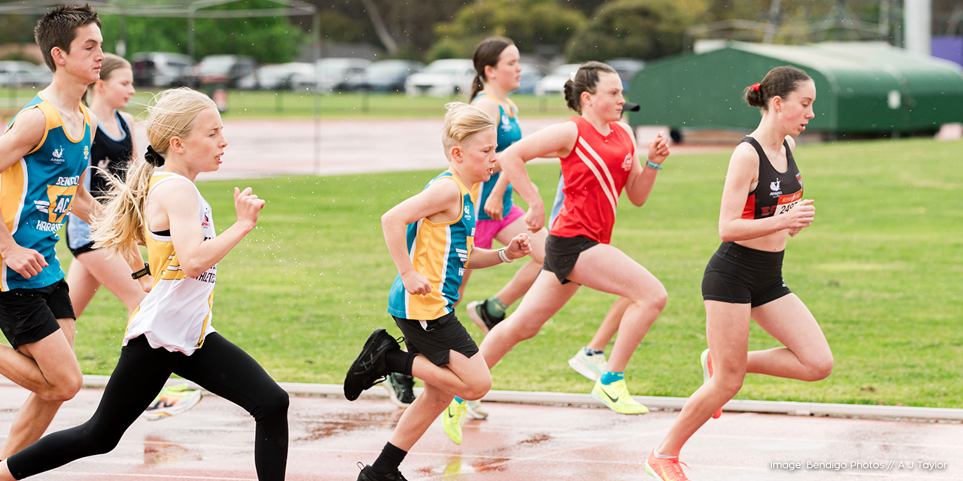 1500 metre track event in rain at Lar Birpa Athletics Complex